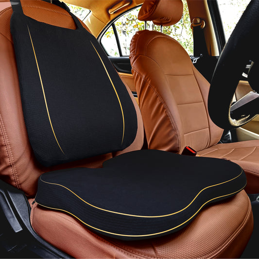 Car Cushions Combo - Ergonomic Memory Foam Backrest & Seat Cushion