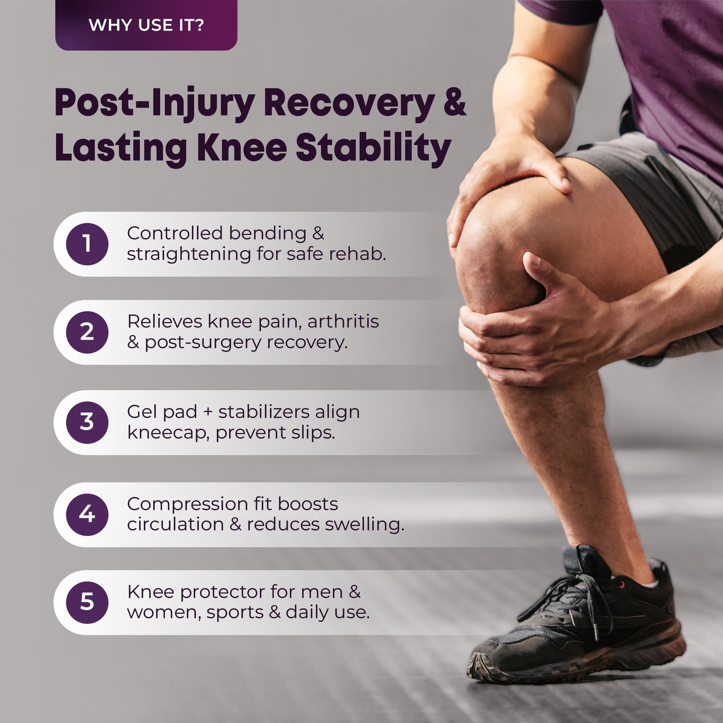 Knee Brace with 4-Strap Support & Stabilizers for Sports & Recovery