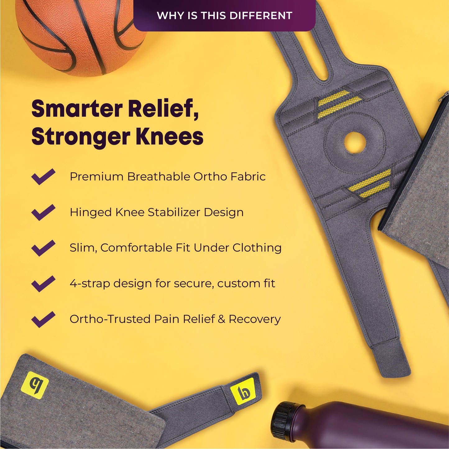 Knee Brace with 4-Strap Support & Stabilizers for Sports & Recovery