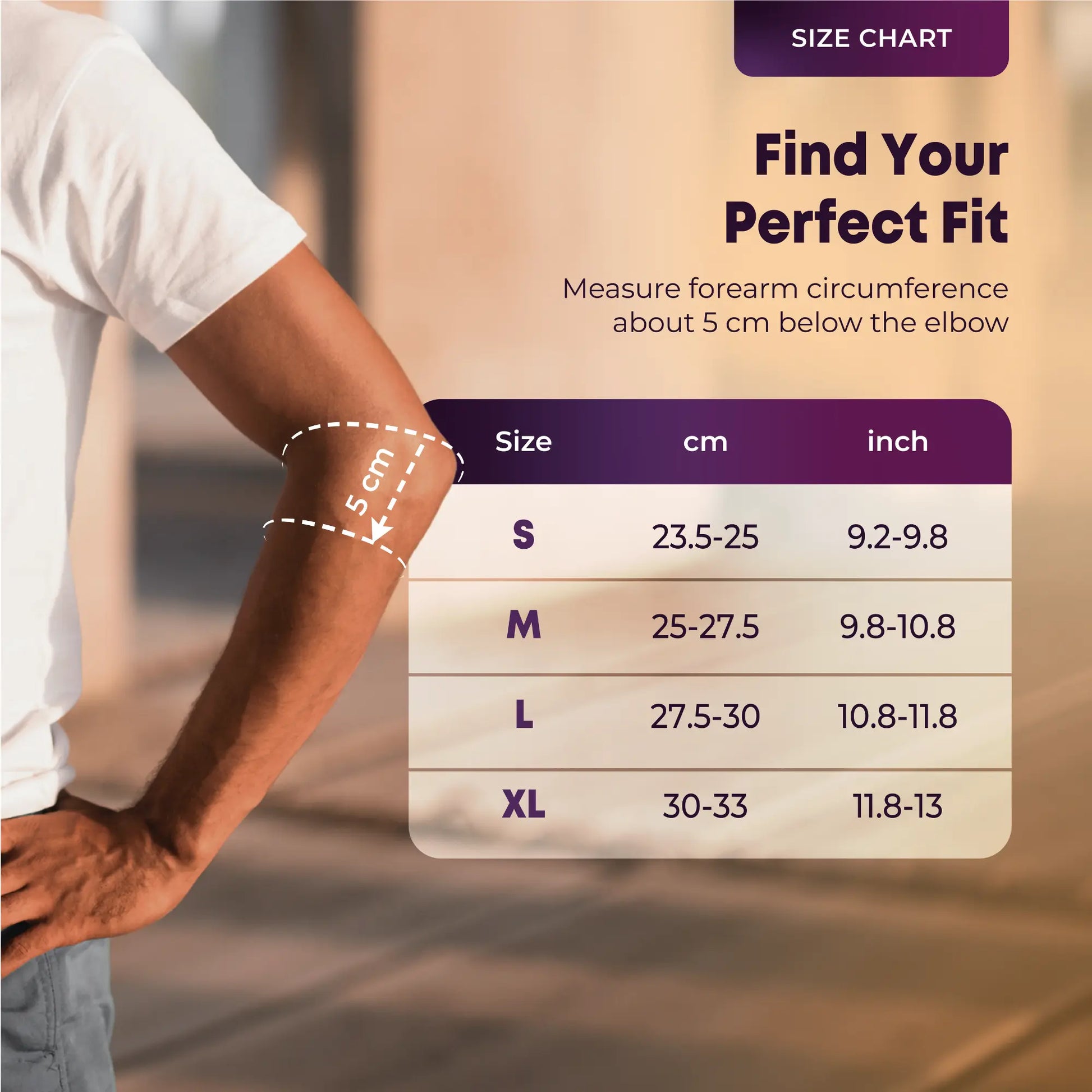 elbow support sleeve size chart