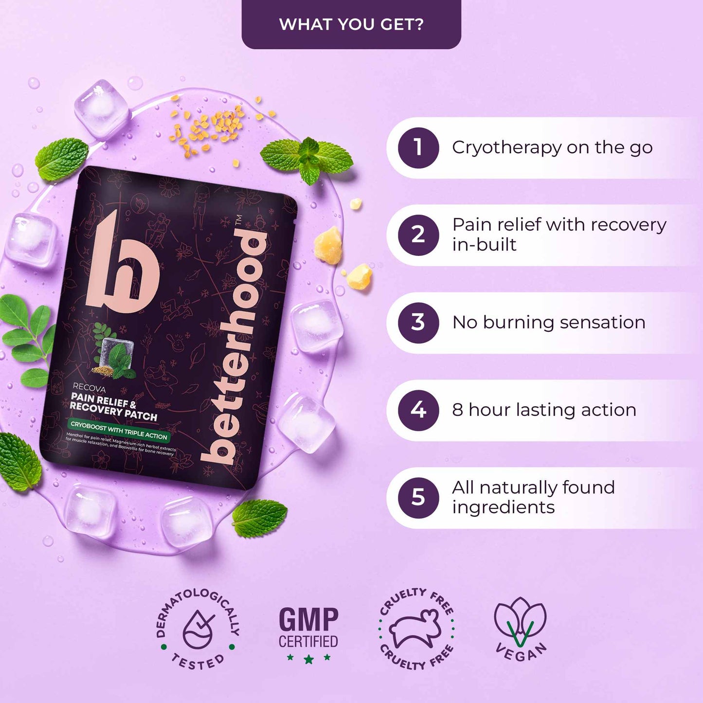 betterhood Pain Relief & Recovery Patches with Menthol & Magnesium