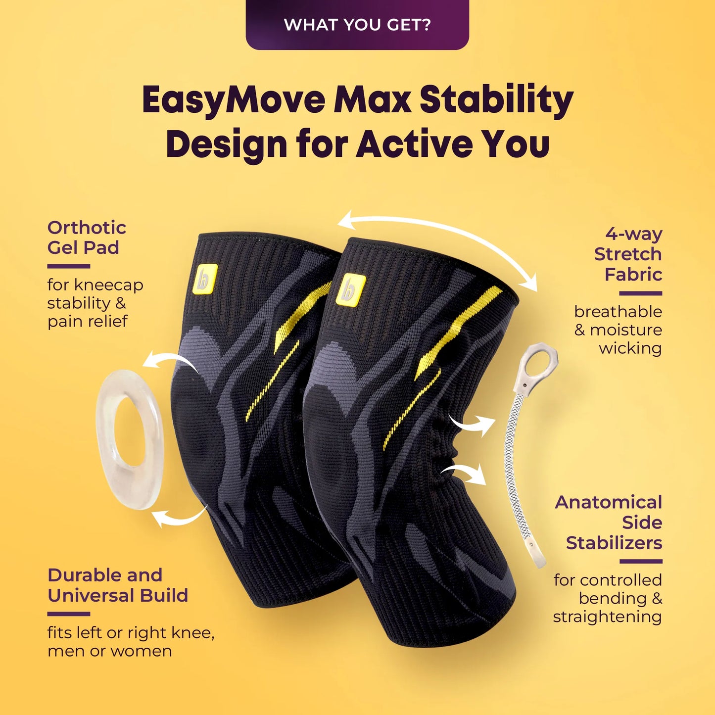 Knee Sleeve with Stabilizers for Support