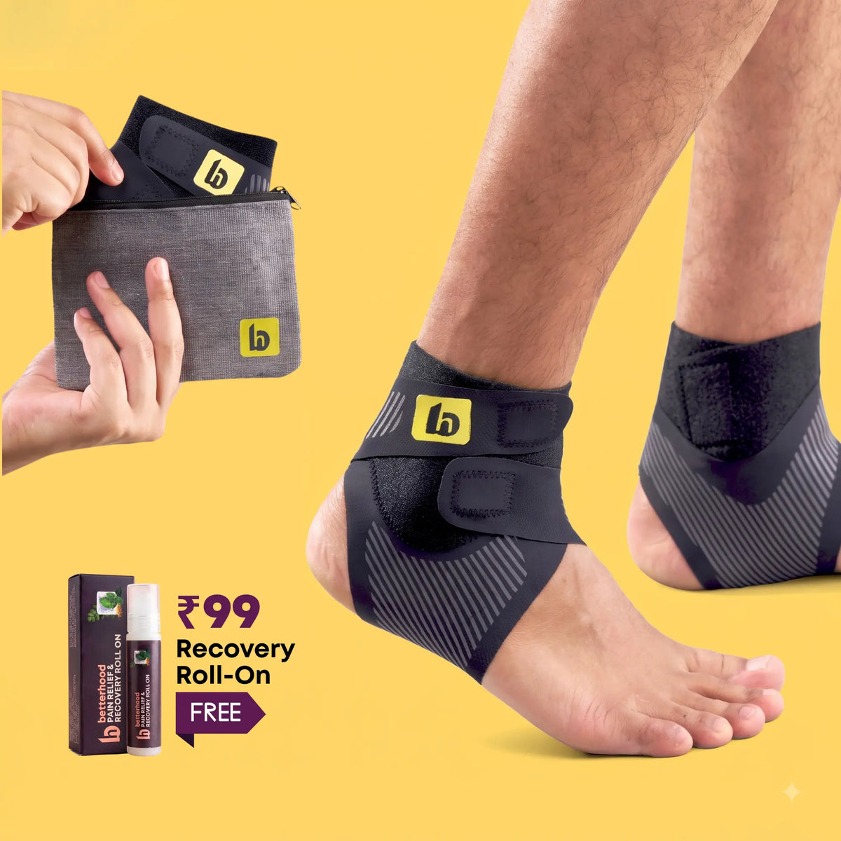 betterhood Ankle Support Brace – ZeroBulk, Open-Heel Design for Sprains, Sports & Recovery