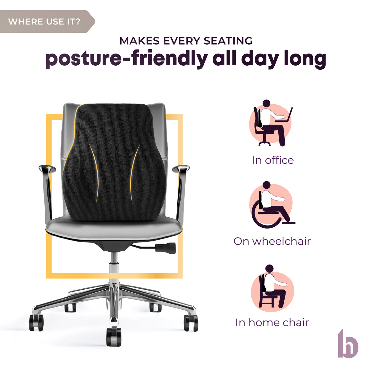 Lumbar Backrest Cushion for Chair - Ergonomic Memory Foam Back Support