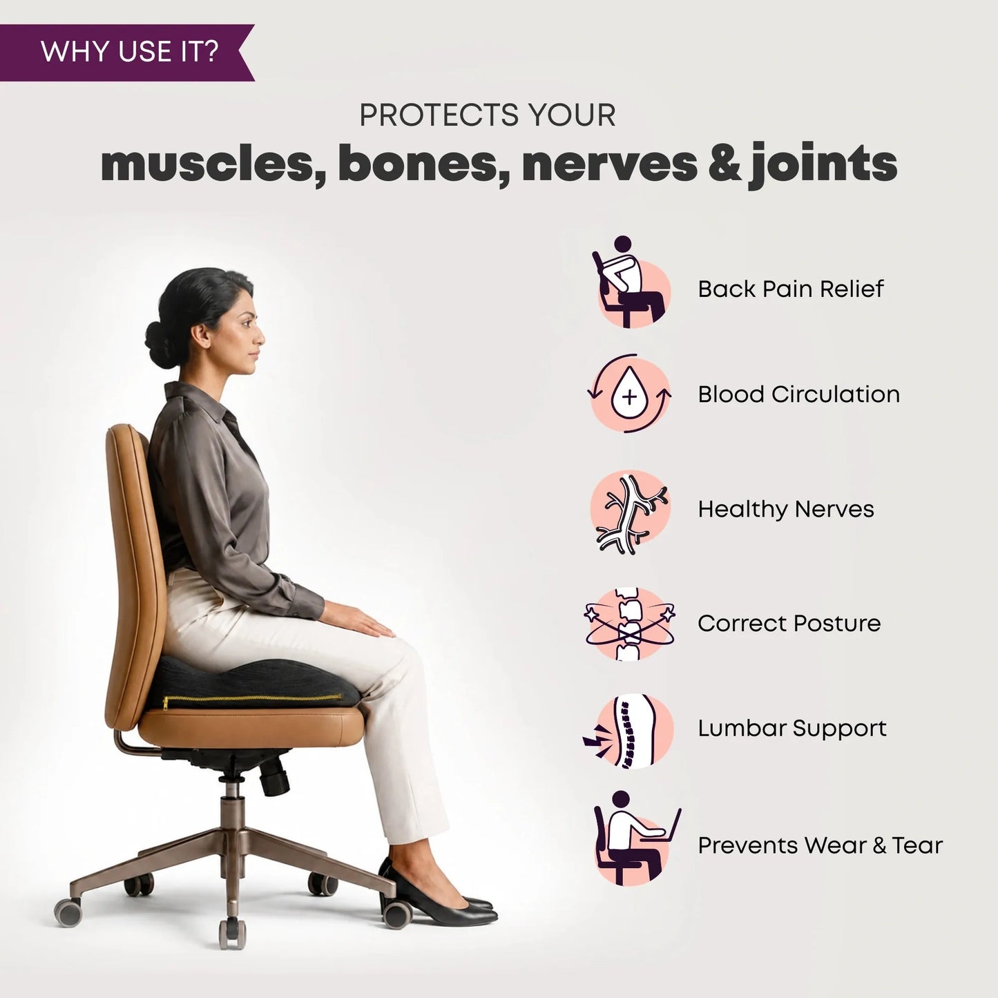 Betterhood Coccyx Memory Foam Chair Cushion for Seat, Ergonomic Design (Copy)
