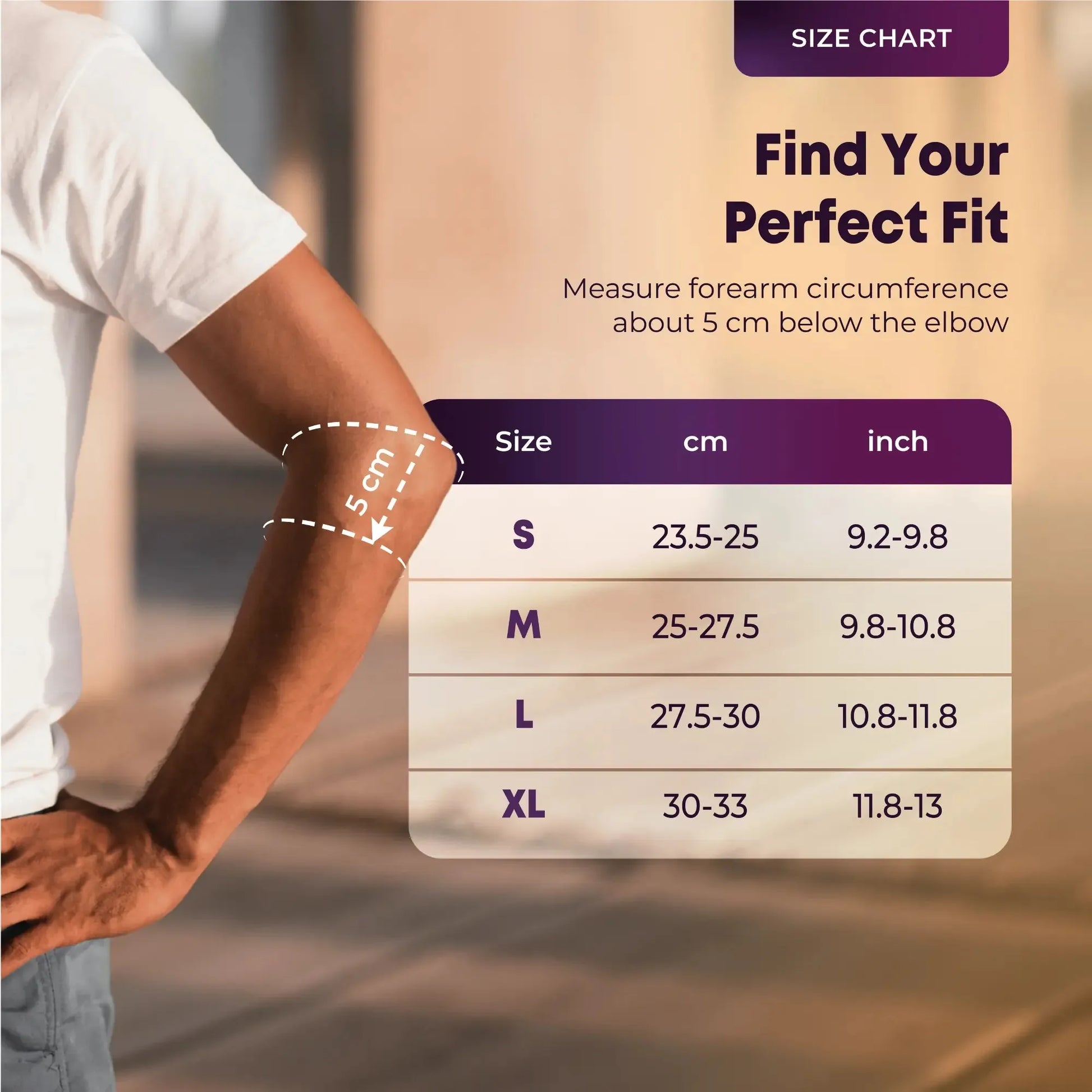 elbow support sleeve size chart