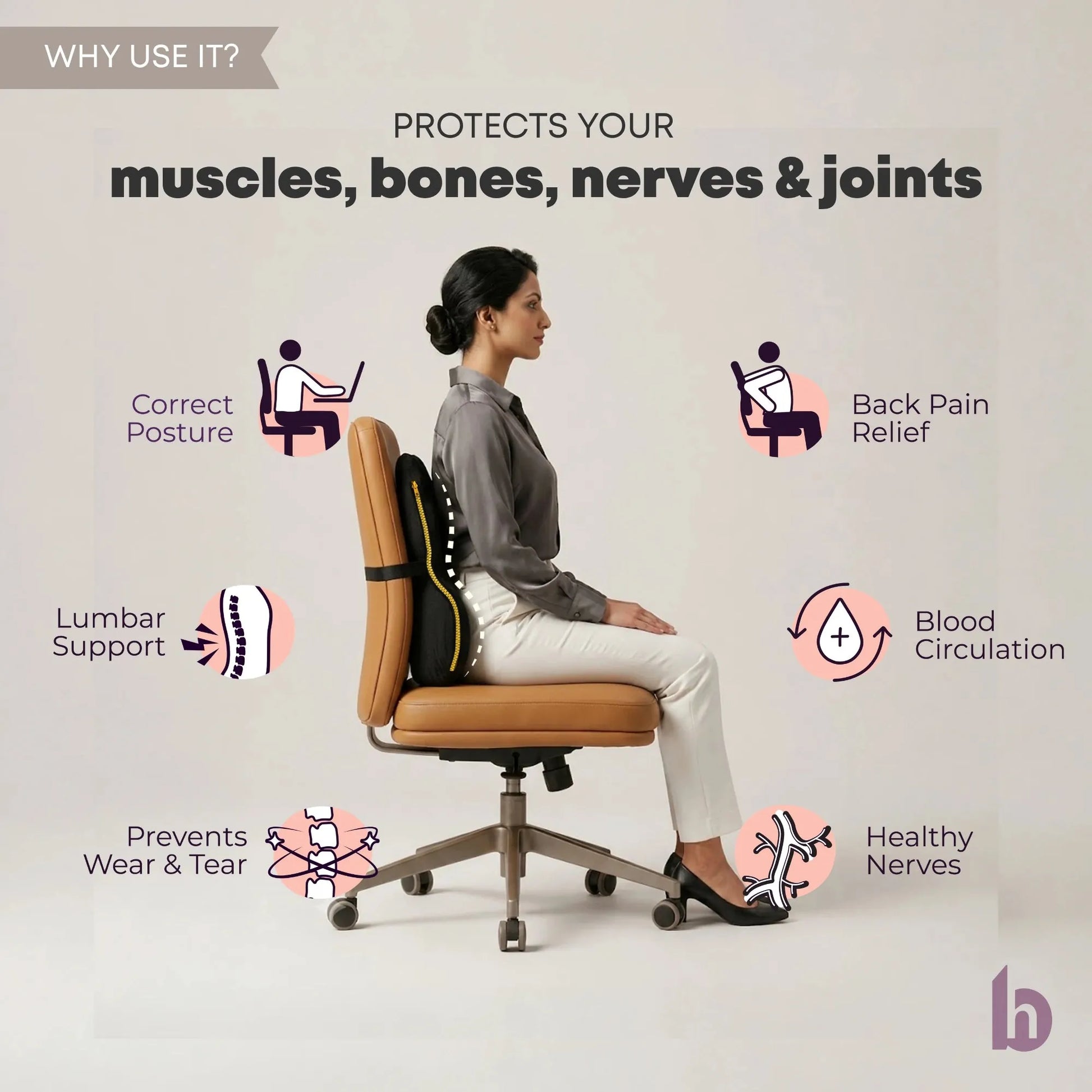 Betterhood Lumbar Backrest Cushion for Chair - Ergonomic Memory Foam Back Support (Copy)