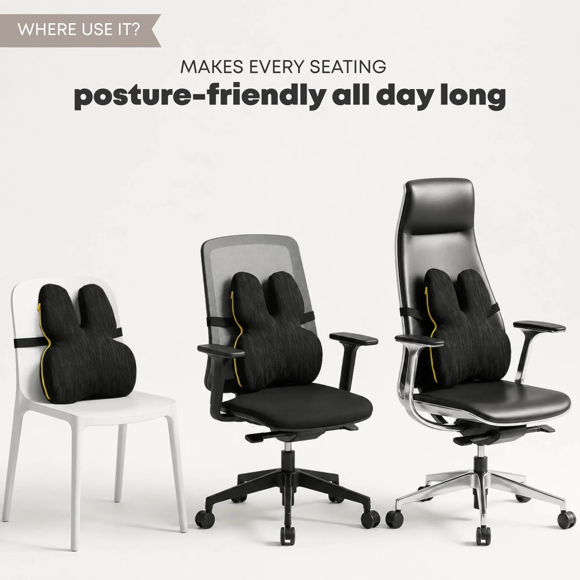 Where to use PosturePro Plus Premium Ergonomic Seat & Lumbar Cushion Combo for Chairs