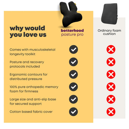 Betterhood Lumbar Backrest Cushion for Chair - Ergonomic Memory Foam Back Support (Copy)